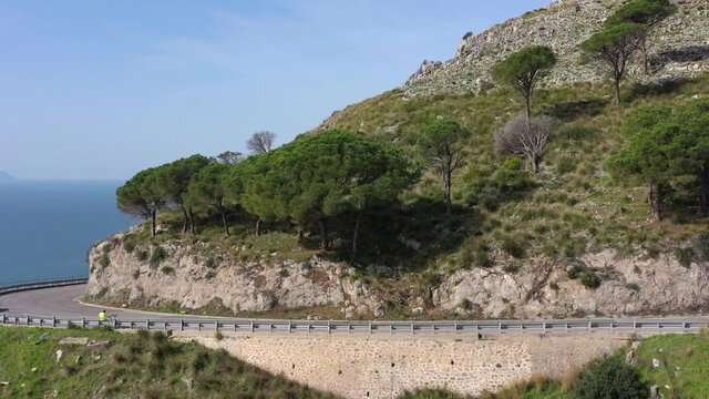 Panoramic road between sea and mountains
Aerial view of the scenic road between Itri and Sperloga in Lazio, Italy
