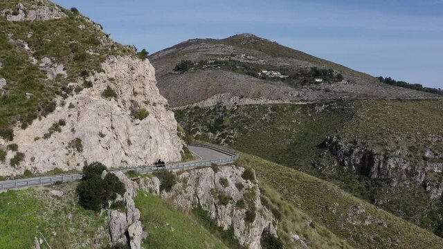 Panoramic road between sea and mountains
Aerial view of the scenic road between Itri and Sperloga in Lazio, Italy
