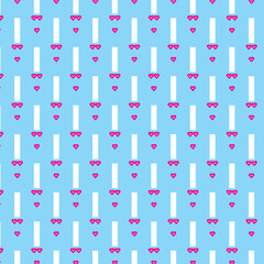 Pink heart shaped vector pattern on cyan blue color background