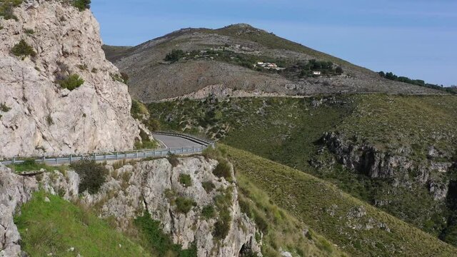 Panoramic road between sea and mountains
Aerial view of the scenic road between Itri and Sperloga in Lazio, Italy
