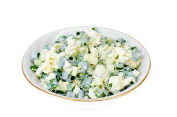 light diet salad with boiled egg, green onions and fresh cucumber