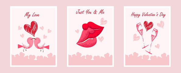 Fototapeta na wymiar Pink Valentines Day Postcard Design Set