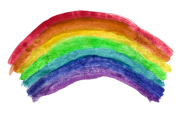 Hand-drawn watercolor rainbow isolated on white background. Simple colorful doodle