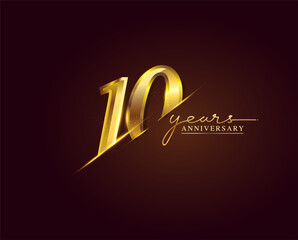 10 Years Anniversary Logo Golden Colored isolated on elegant background, vector design for greeting card and invitation card