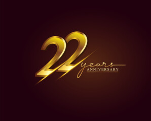 22 Years Anniversary Logo Golden Colored isolated on elegant background, vector design for greeting card and invitation card