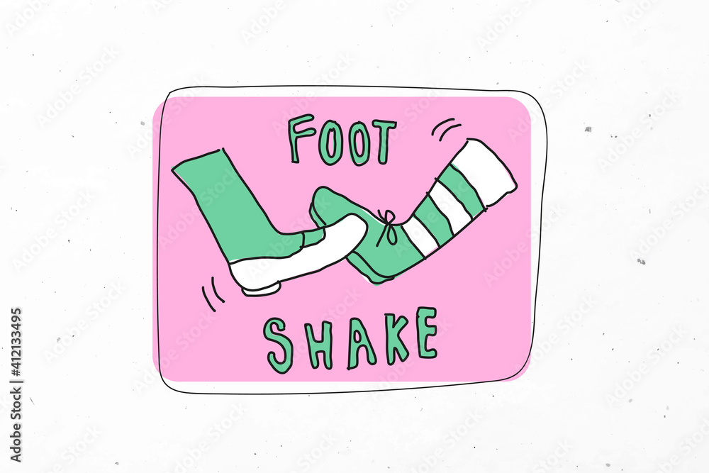 Poster Foot shake vector social distancing in new normal lifestyle doodle sticker