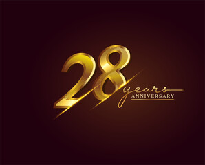 28 Years Anniversary Logo Golden Colored isolated on elegant background, vector design for greeting card and invitation card