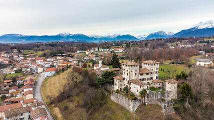 Fototapeta na wymiar Vision of the ancient Cassacco manor. Historic castle in the hills of Friuli.