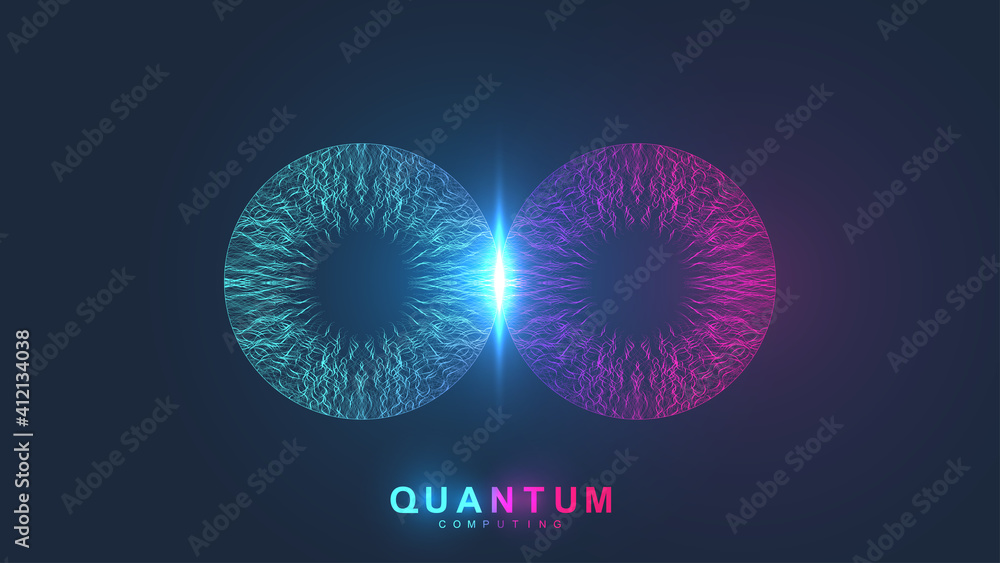 Leinwandbilder Quantum computing systems. Quantum physics. Deep learning artificial intelligence. Big data algorithms visualization, vector illustration.