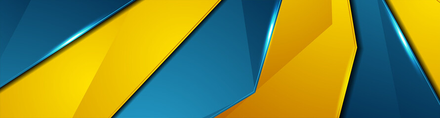 Leuchtend blauer und orangefarbener abstrakter glänzender Unternehmenshintergrund. Vektor-Banner-Design © saicle