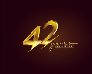 42 Years Anniversary Logo Golden Colored isolated on elegant background, vector design for greeting card and invitation card - obrazy, fototapety, plakaty