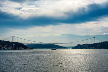 Fototapeta na wymiar Fatih Sultan Mehmet Suspended Bridge between Europe and Asia in Istanbul
