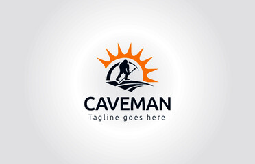 caveman with a cudgel in his hands logo template
