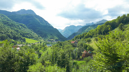 Mountain scene in green valley of Albania