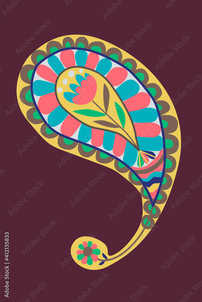 Poster Flower paisley oriental pattern ornament vector drawing