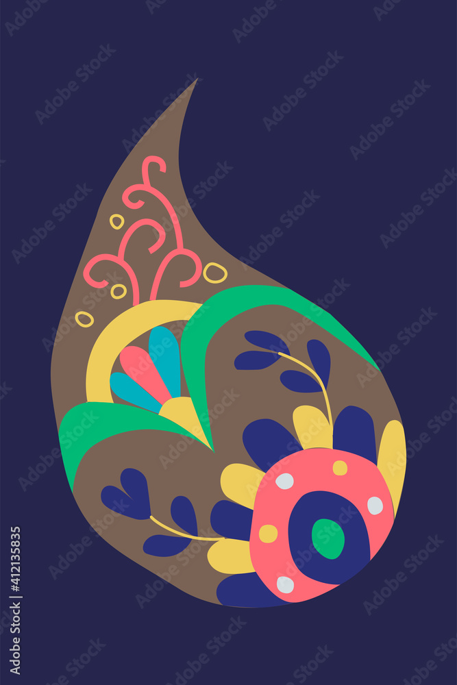 Poster Flower paisley oriental pattern ornament vector drawing