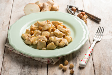 chicken roasted with hazelnut and fresh ginger