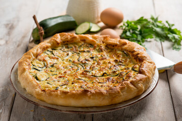 pie with salmon zucchinis and ricotta cheese