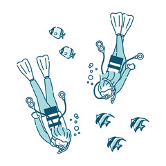 スキューバーダイビングを楽しむ男女