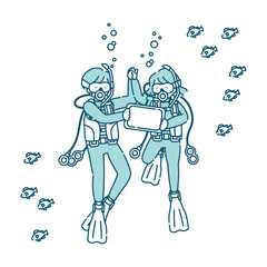 スキューバーダイビングを楽しむ男女