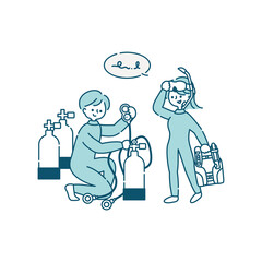 スキューバーダイビングを楽しむ男女