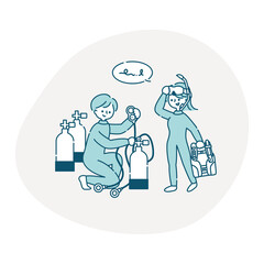 スキューバーダイビングを楽しむ男女