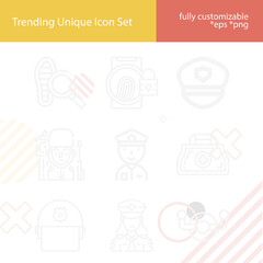 Simple set of policeman related lineal icons.