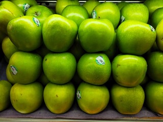 Medan, Indonesia - March 3, 2021: Fresh fruit and vegetables on display in supermarket, Medan City, Indonesia.