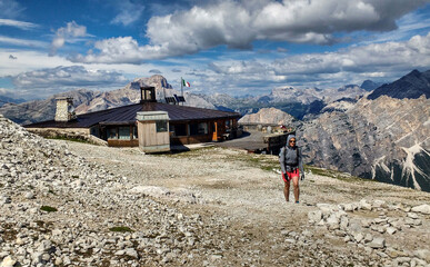 hiking via ferrata on Tofana di mezzo near cable car station ra valles, dolomites, italy