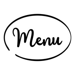 Logotipo con texto manuscrito Menu en círculo con lineas en color negro