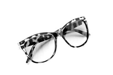 Eyeglasses isolated on white background, women's accessory collection with animal print design