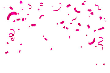 Fototapeta na wymiar Valentine's Day Background With Many Falling Pink Tiny Confetti And Streamer Ribbon. Vector