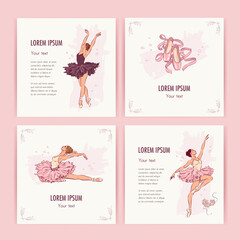 Ballet greeting card set. Hand drawn vector illustration of ballerina and ballet shoes © AM_art