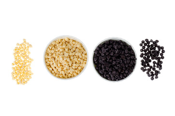 Milk and black confectionery chocolate drops for baking