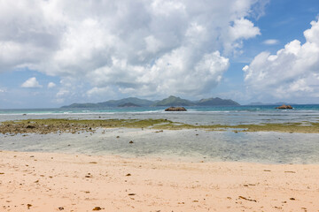 View of Praslin Island from the eastern side of La Digue in the Seychelles