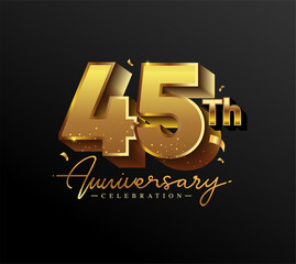 45th Anniversary Logotype with Gold Confetti Isolated on Black Background, Vector Design for Greeting Card and Invitation Card
