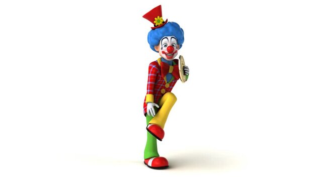 Fun 3D cartoon clown dancing with a bitcoin
