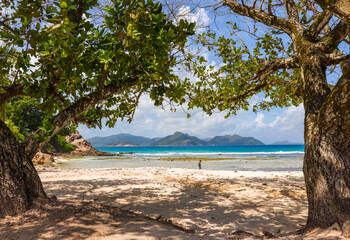 View of Praslin Island from the eastern side of La Digue in the Seychelles