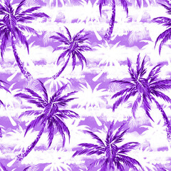 Fototapeta na wymiar coconut palms on purple background. rainforest tropical seamless pattern.