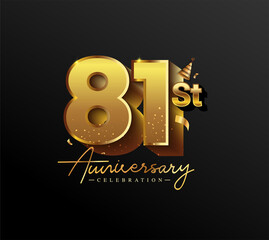 Obraz premium 81st Anniversary Logotype with Gold Confetti Isolated on Black Background, Vector Design for Greeting Card and Invitation Card