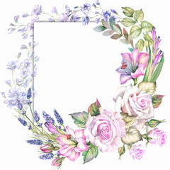 frame of watercolor flowers 