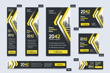 City Background Corporate Web Banner Template in multiple sizes. Easy to adapt to Brochure, Annual Report, Magazine, Poster, Corporate Advertising media, Flyer, Website.
