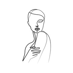 Woman Abstract Face One Line Drawing. Female Portrait Minimalist Style. Modern Minimal Print. Trendy Illustration for Cosmetics. Continuous Line Art. Fashion Minimal Print. Beauty Logo. Vector