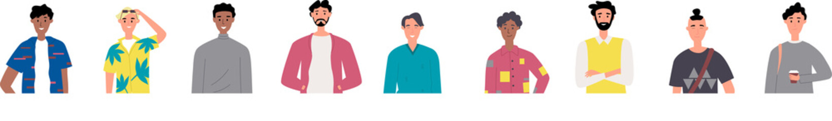 Multinational group of men Isolated. Flat design illustration. Vector