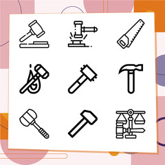 Simple set of 9 icons related to hand tool