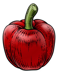 Pepper vegetable illustration in a vintage retro woodcut etching style.