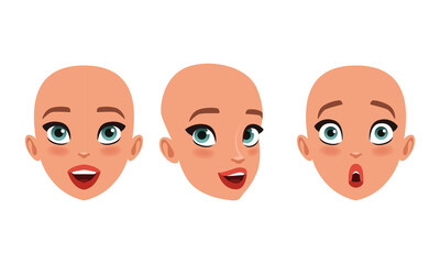 Hairless Head of Cute Girl, Pretty Young Woman Character Creation Detail, Female Person Avatar Cartoon Vector Illustration