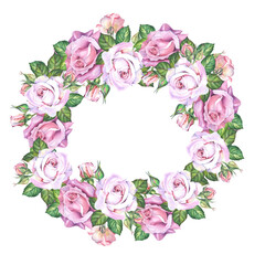 pink roses wreath.watercolor