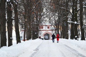 Naklejka premium an image of the couple walking in winter time