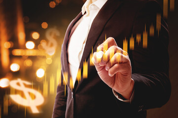 Businessman showing a dollar virtual bar chart